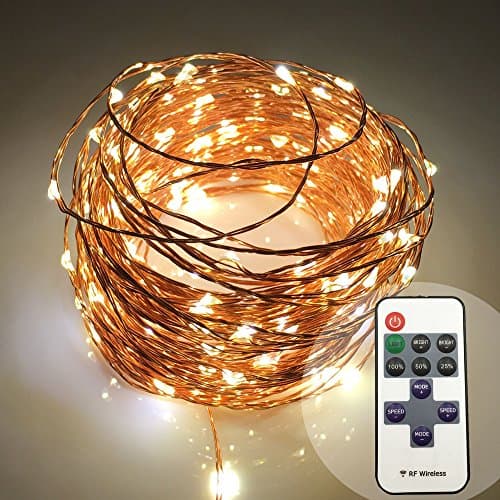 Starry String Light, Copper wire string light 66ft Long, Ultra thin and flexible with 200 warm white LEDs, Improved Remote, Waterproof, Suitable for Xmas Décor and for any other occasions.