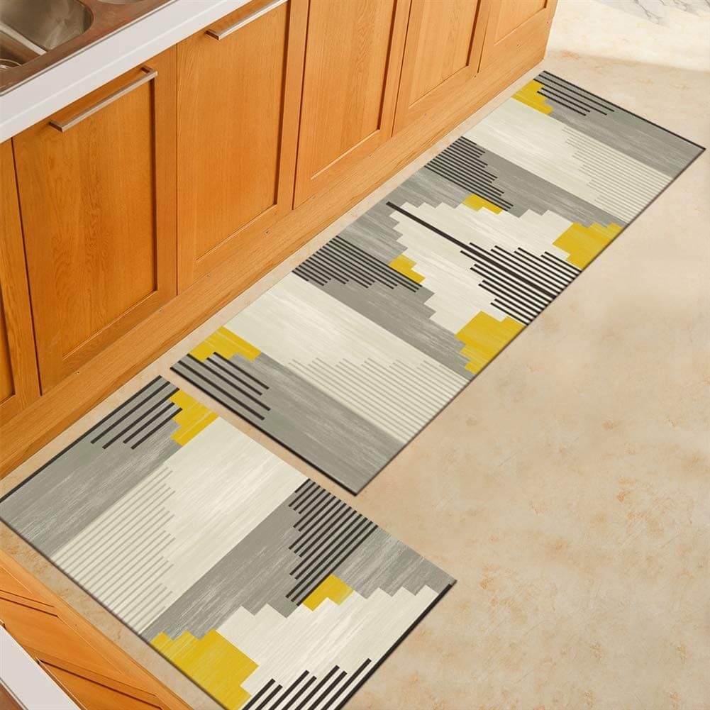 Ommda Modern Geometric Pattern Non Slip Washable Kitchen Mats and Rugs 2 Piece Runners Carpet Doormats for Living Room,50x80cm+50x160cm,