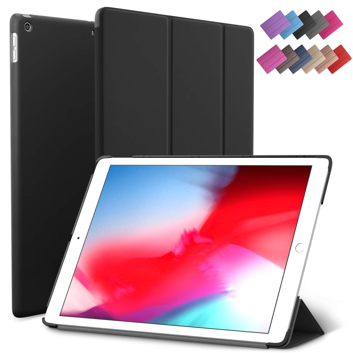iPad Mini 5 case, ROARTZ Black Slim Fit Smart Rubber Coated Folio Case Hard Cover Light-Weight Wake/Sleep for Apple iPad Mini 5th Generation 2019 Model A2133 A2124 A2126 7.9-inch Display
