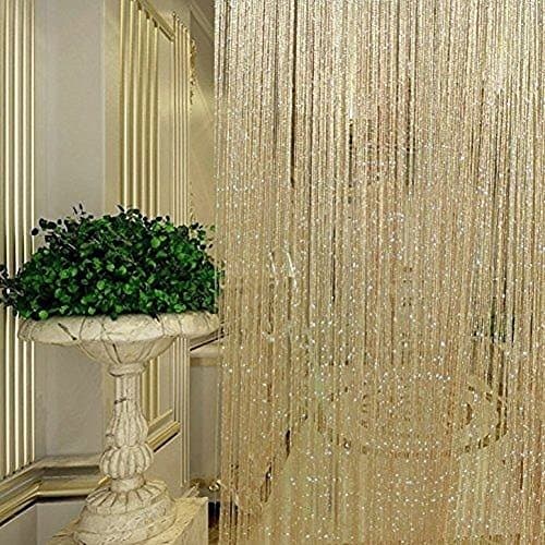 Wall Panel Fringe Divider Door Window Sheer Panels-Curtain Drape Scarf Voile Drape Valances,Wall Panel Fringe Divider (Champagne, 118'' X 118'')
