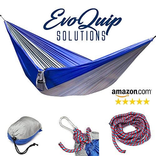 EvoQuip #1 Parachute Hammock Ultralight & Compact Includes Rope & Clips - Easy to Carry Nylon Singlenest Camping Hammock