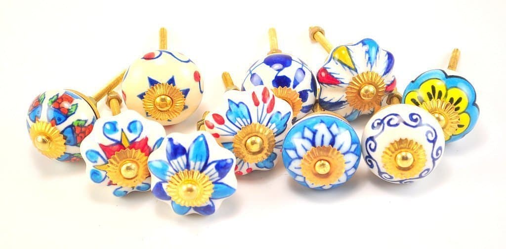 STREET CRAFT Blue And White Ceramic Cupboard Cabinet Door Knobs Drawer Pulls Small 1.5 Diameter Set Of 10 2.0 -2.5 Inch Blue And White by STREET CRAFT