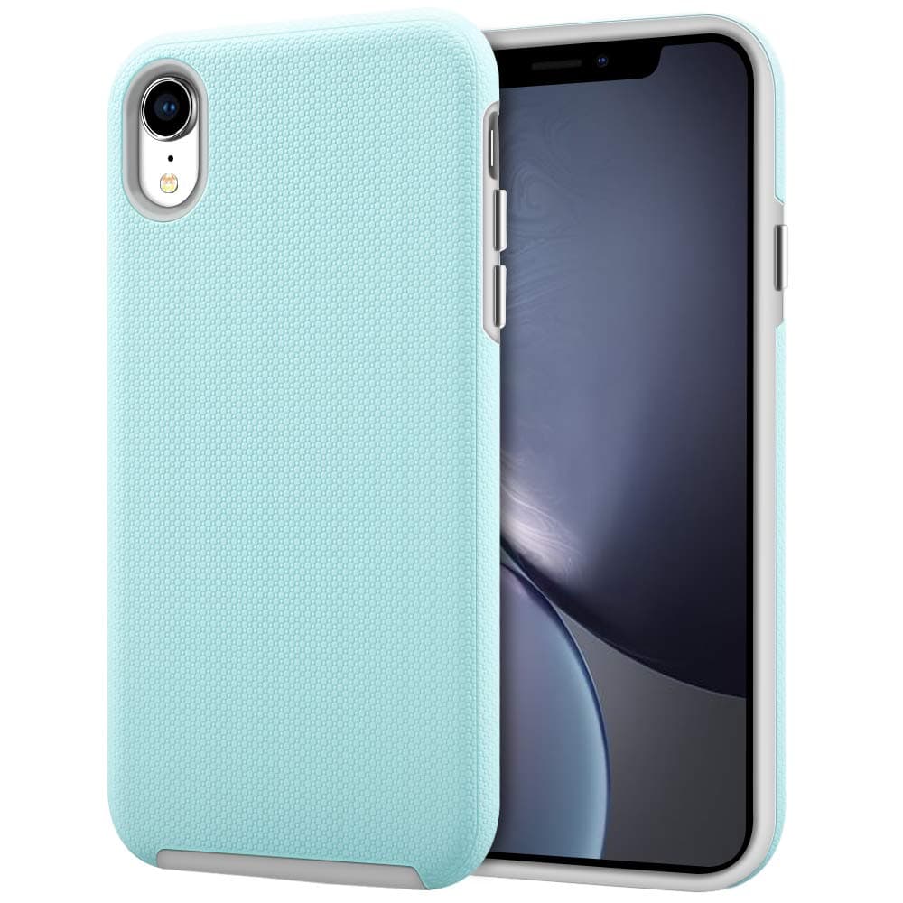 iPhone XR Case, Anuck 2 in 1 Hybrid Shockproof iPhone XR Slim Protective Case for Girls Dual Layer Soft Rubber Bumper Hard PC Shell Cover with Chromed Silver Buttons for Apple iPhone XR 6.1" - Mint