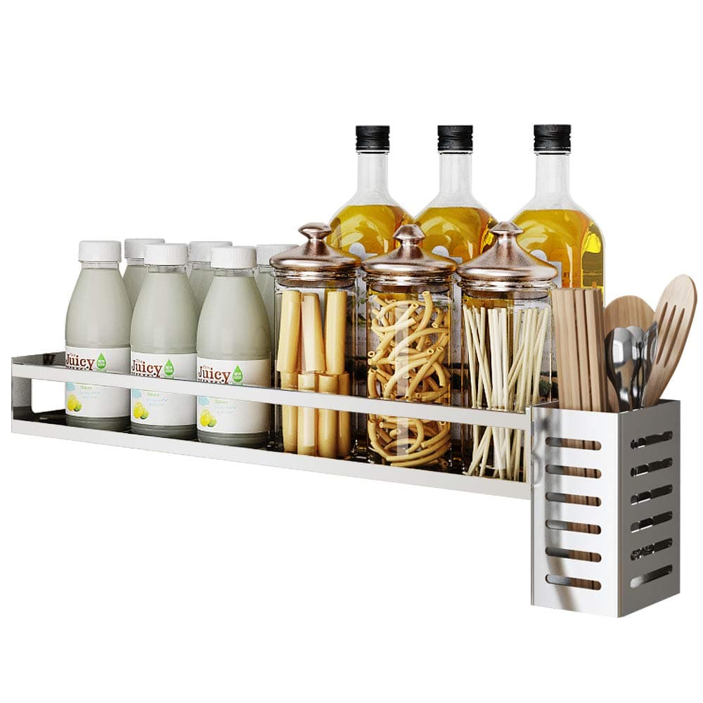 Spice Rack Wall Mount,Wall Mounted Spice Rack Organizer For Cabinet Hanging Seasoning Rack for Pantry Herb Jar Bottle Cans Holder Cabinet Shelf Storage, Bathroom Shelf-Space Saving, Durable-Stainless