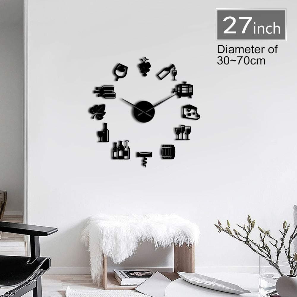 JBNJK Grapes 3D DIY Wall Clock Quiet Sweep Lover Kitchen Wall Decor Acrylic Mirror Effect Clock Watch Show 27inch (Black)