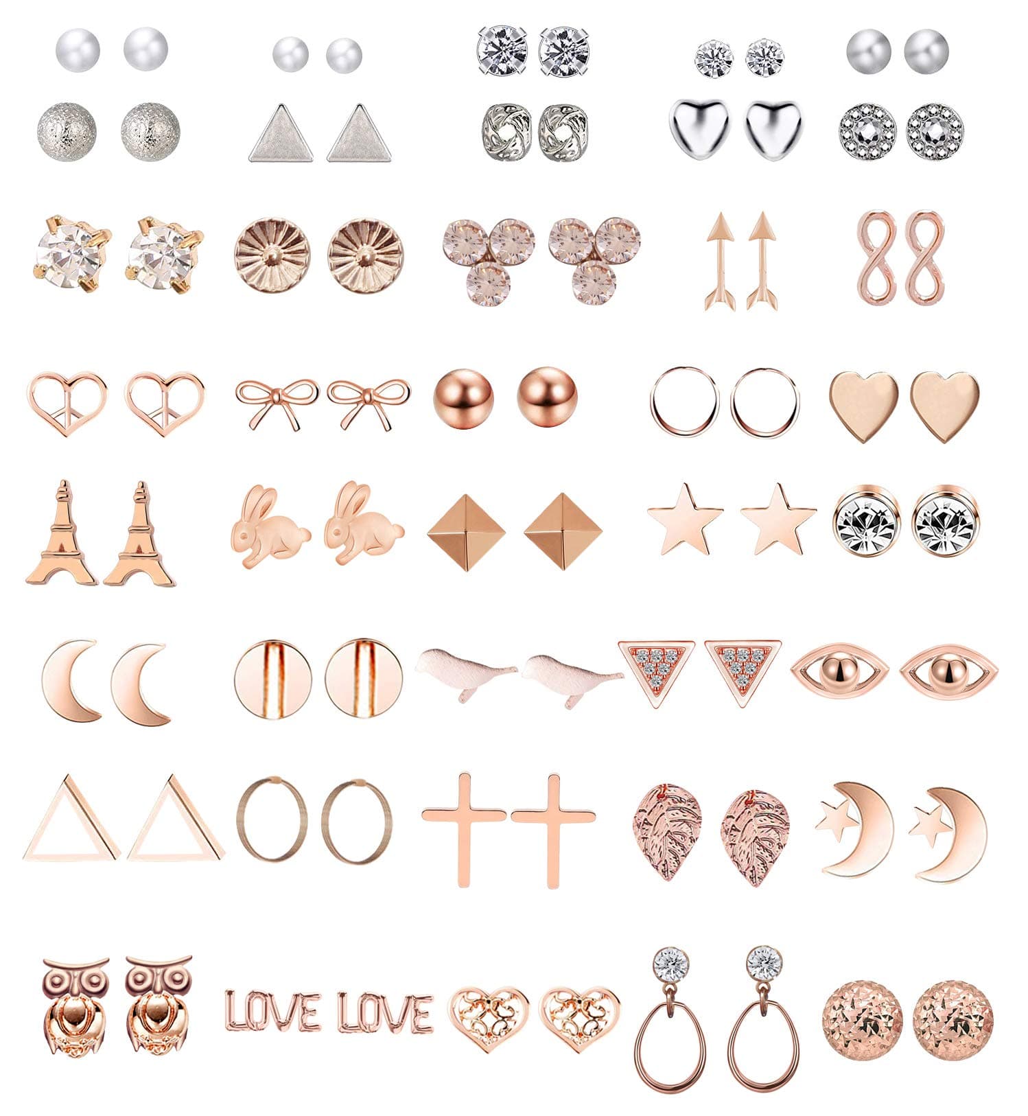 42/ 36Pairs Assorted Multiple Stud Earrings Jewelry set With Card for Women Girls Simple Hoop earring set