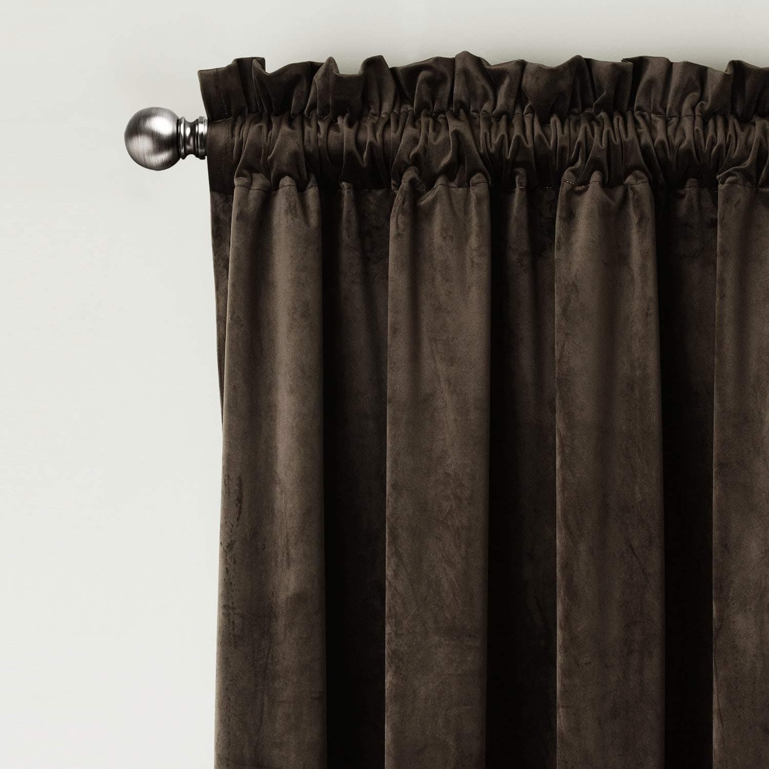ChadMade Set of 2 Solid Matt Velvet Curtain Panel Drapes Rod Pocket with 1" Header, Chocolate 50Wx96L Inch Each, Birkin Collection
