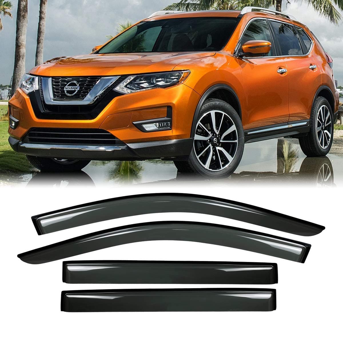 Deebior 4pcs Outside Mount Style Sun Rain Guard Durable Side Window Wind Deflectors Dark Smoke Vent Window Visors 2014-2020 Nissan Rogue(Not Compatible with Rogue Sport Models)