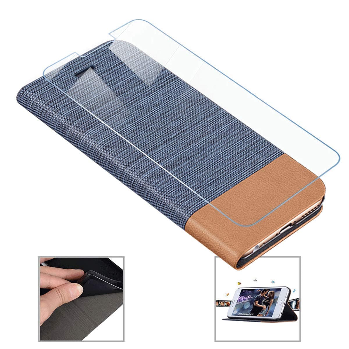 KJYF Wallet Case + Tempered Glass Screen Protector for Nokia 2.3 (6.20"), Flip Shell PU Leather Phone Cover Protective Compatible with for Nokia 2.3 (6.20").