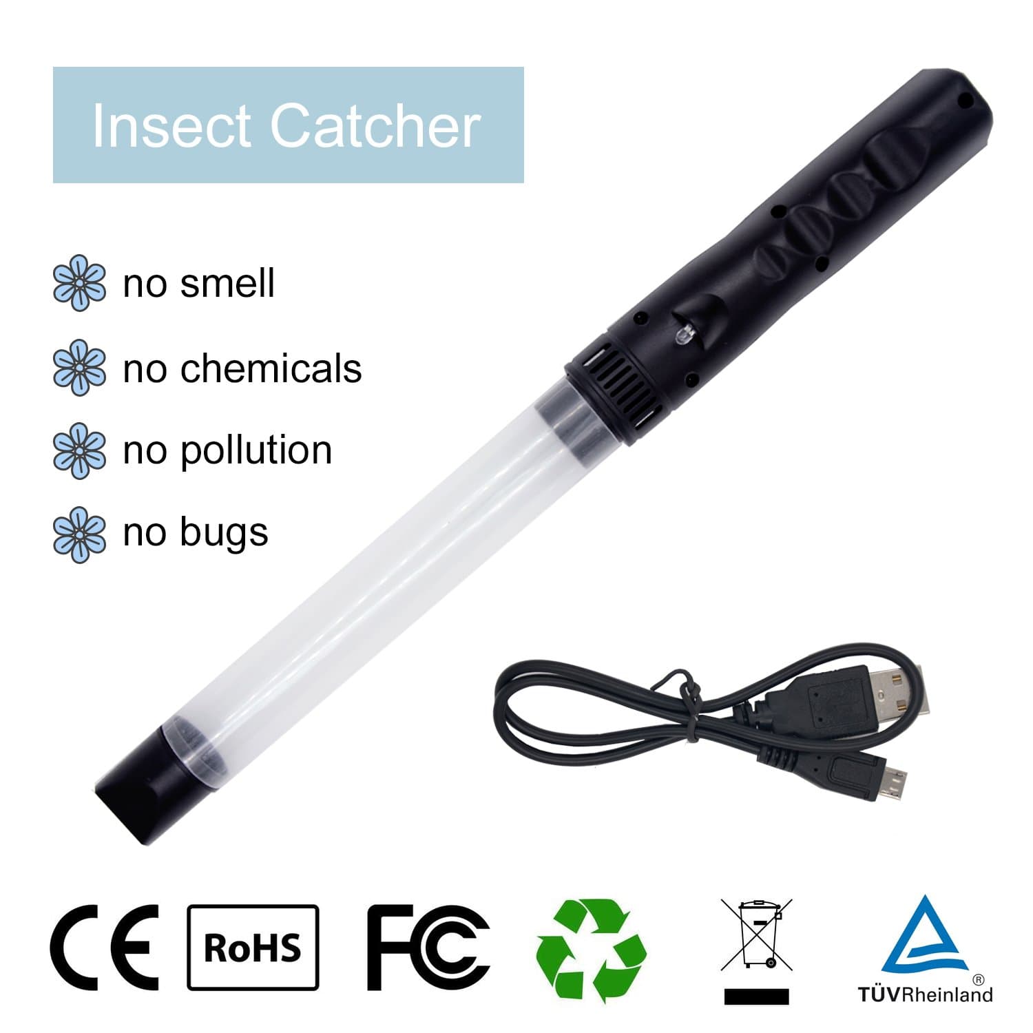Stink Bug Catcher Vacuum- Insects Stink Bugs Bedbugs Spider Vacuum Catcher Sucker Pest Repellents Pest Control with LED Light USB Charging Cable Toy for Kids Reach to Corner Work at Night