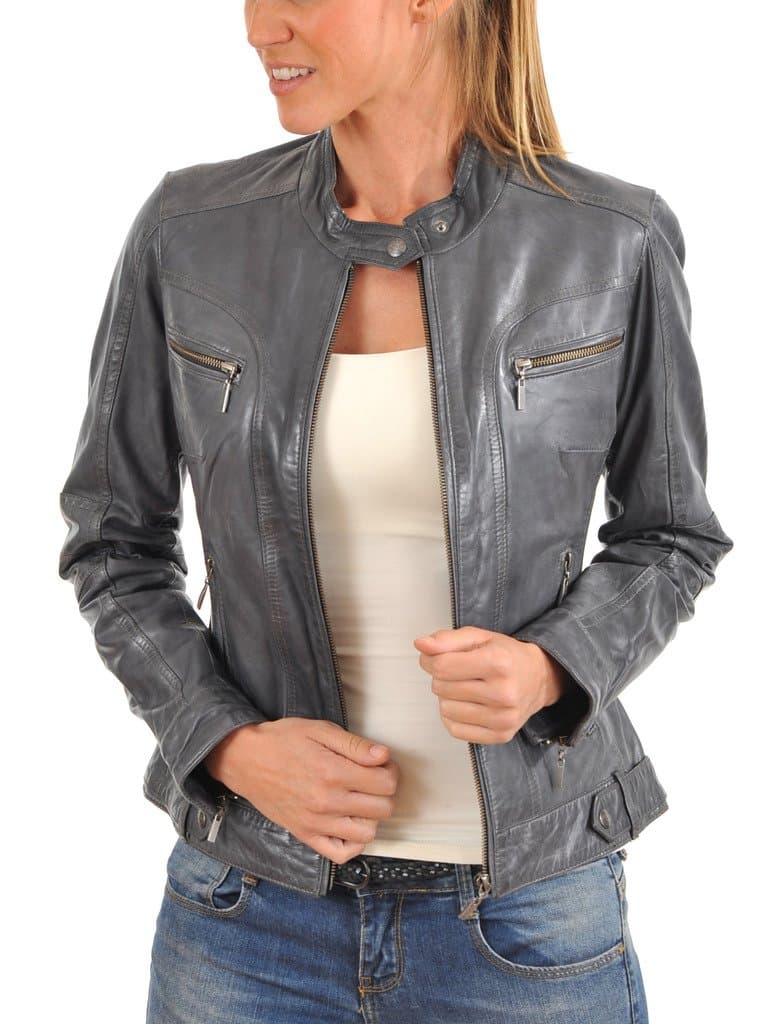 Prim leather Women's Lambskin Leather Bomber Biker Jacket