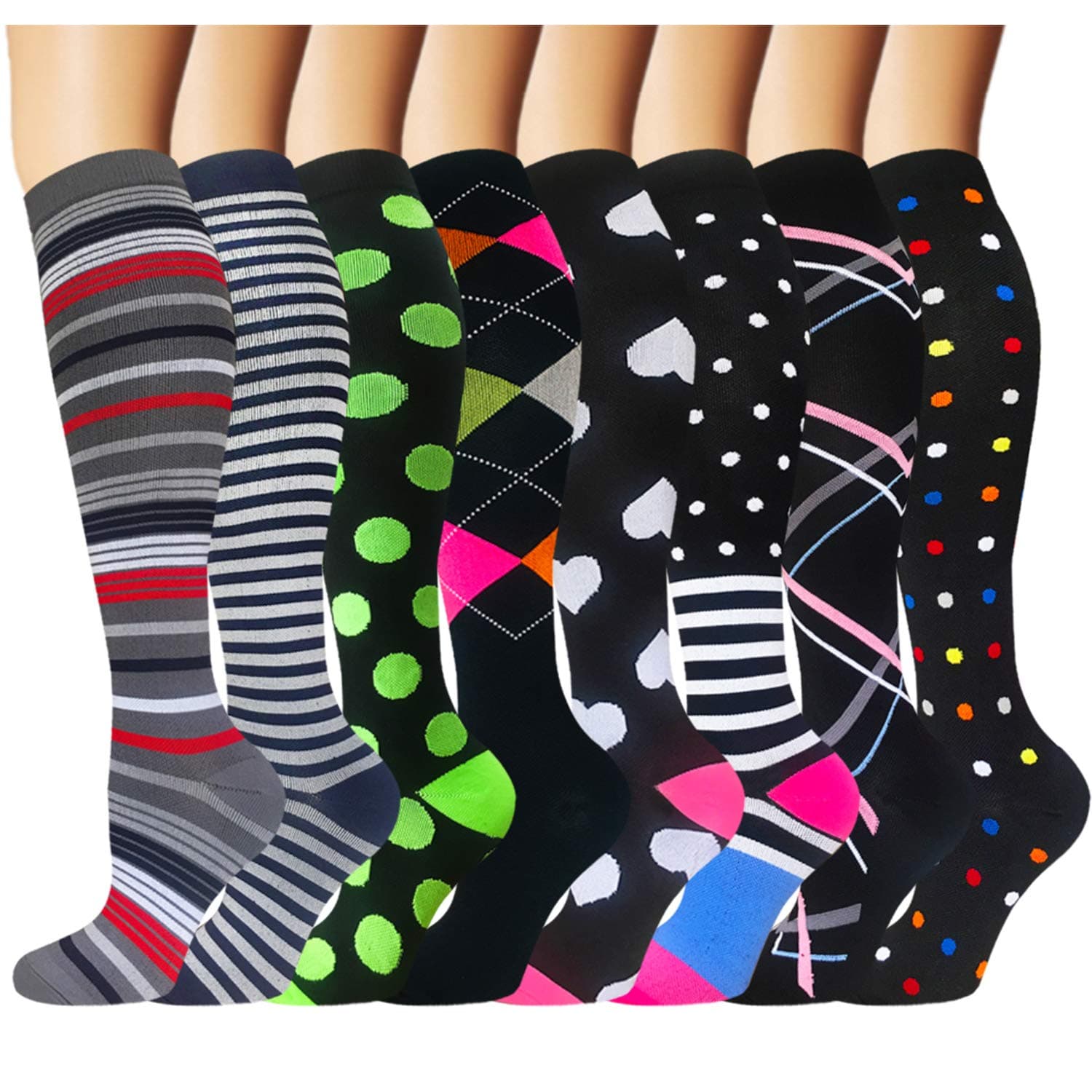 8 Pack Copper Knee High Compression Socks For Men & Women-Best For Running,Athletic,Medical,Pregnancy and Travel -15-20mmHg