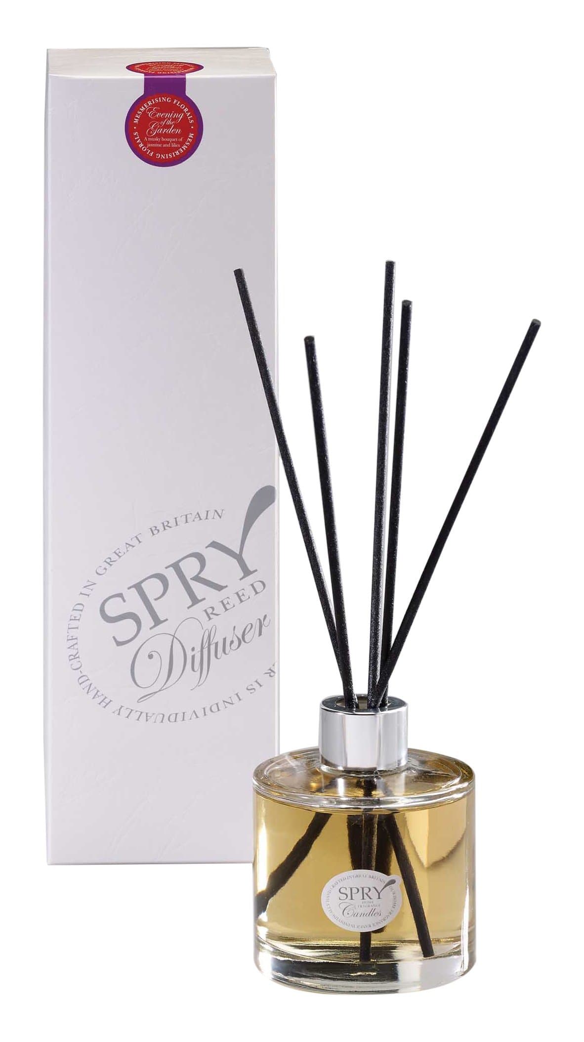 spry Candles Classic Clear Bottle Reed Diffuser, Evening in The Garden