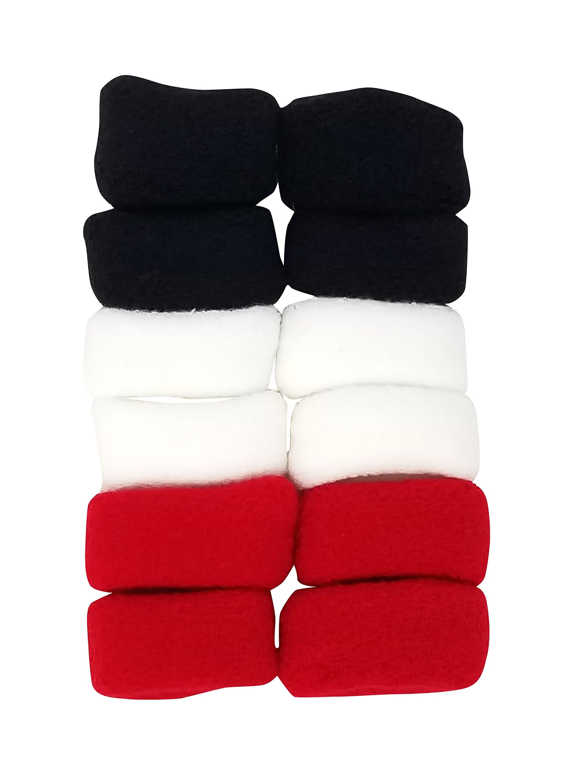 Evogirl Small Thick Rubberbands Cottonwool, Extra Soft Bun,Ponytail Holders Black, Red,White Pair Pack of 12