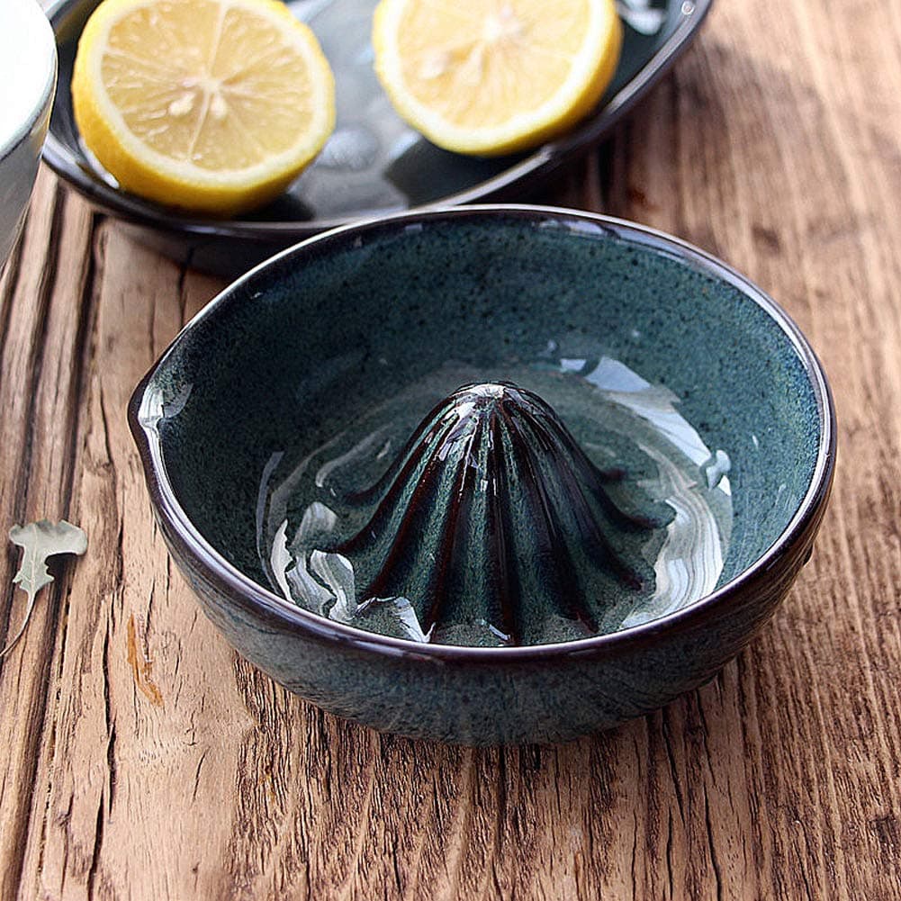 Premium Quality Kitchen Ceramic Lemon Squeezer - Manual Citrus Press Juicer (Dark Green)