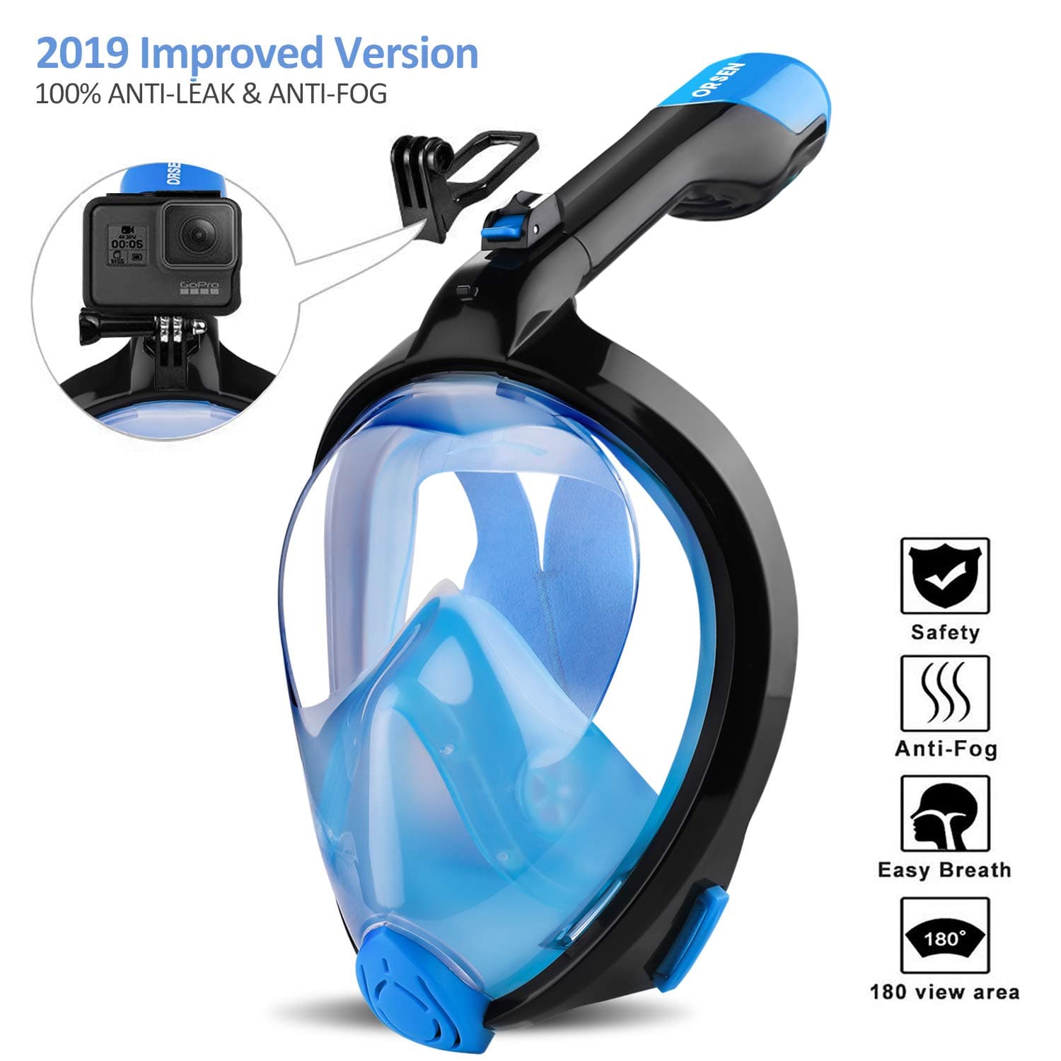 ORSEN Newest Version Full Face Snorkel Mask Foldable 180 Panoramic View Free Breathing Snorkeling Mask with Detachable Camera Mount,Anti-Fog Anti-Leak for Adults & Kids