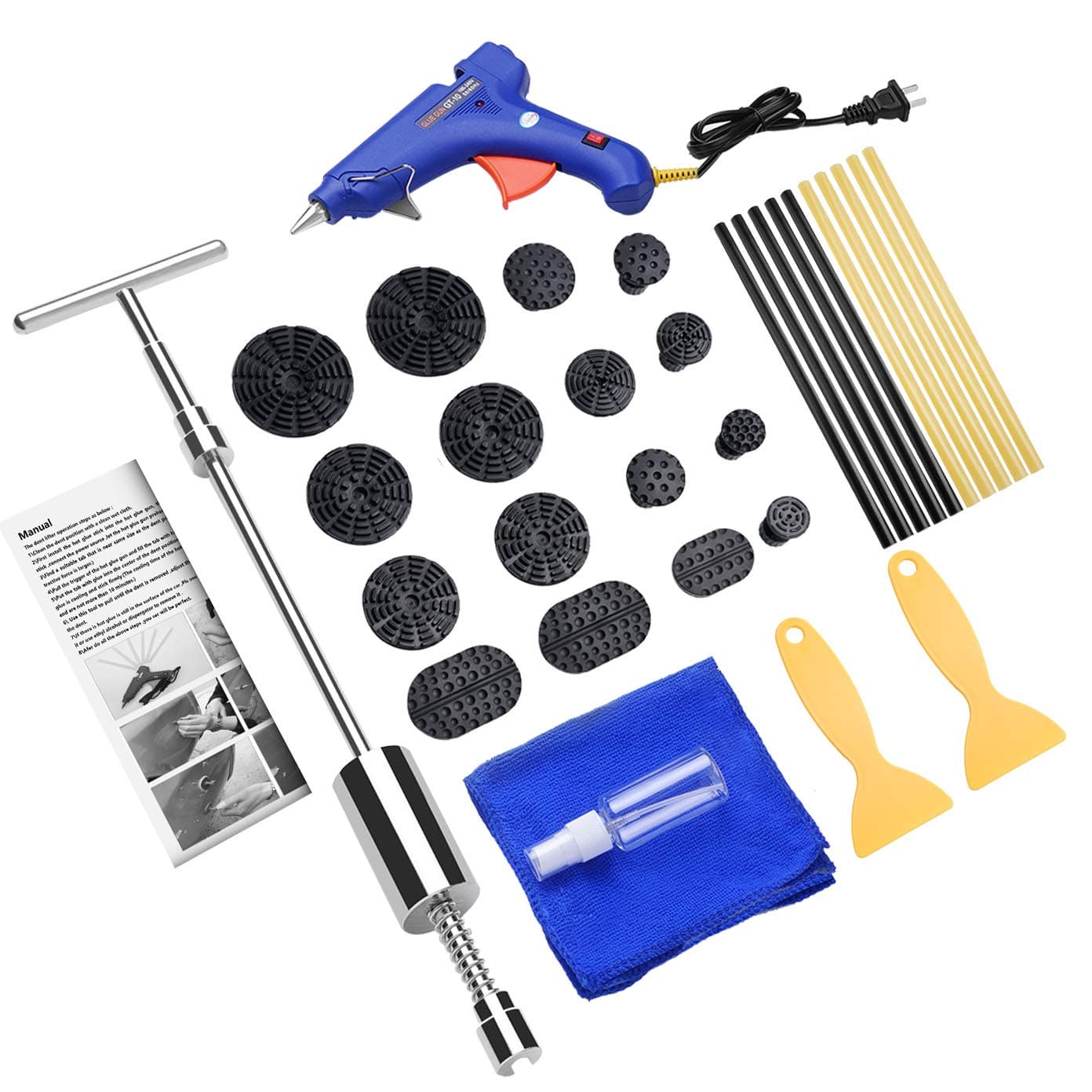 BETIMESYU 32PCS Dent Remover Repair Tools Kits Dent Puller Paintless Slide Hammer with Glue Gun Sticks for Vehicle Car Auto Body Damage Remover