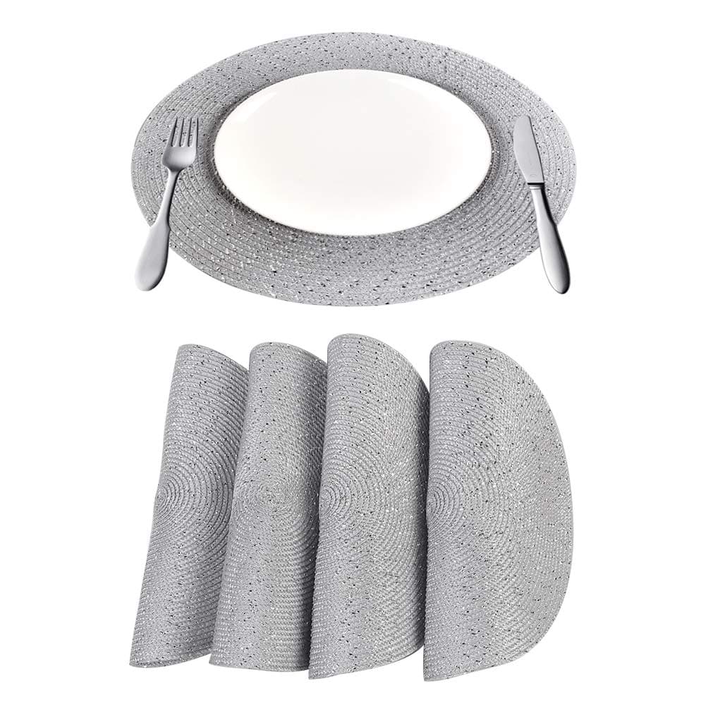 Artilady Placemats Round Dinner Tablemats - Washable Place Mats Dinner Table Mats Cotton Placemats Set of 4 (Gray)