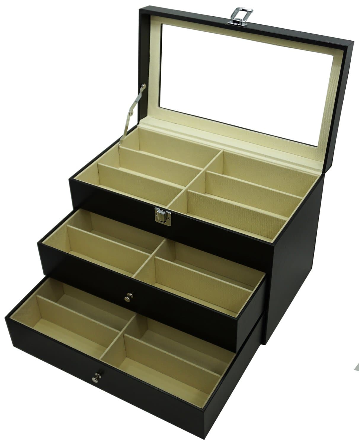 MUNLONG 18 Compartments Eyeglasses Eyewear Organizer Accessories Display Storage Case Sunglasses Watch Box