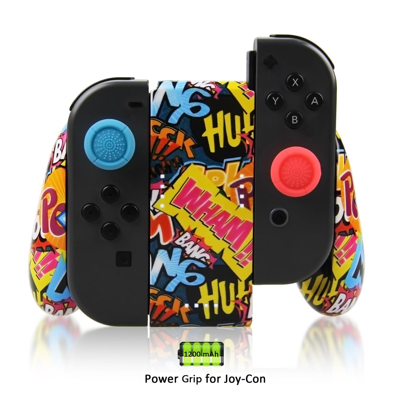 Vniqloo Joy-Con Charging Grip for Nintendo Switch, Built-in 1200mAh Rechargeable Battery, USB Type C Charging Cable and 2 Pro Thumb Grip Caps Included (Graffiti)