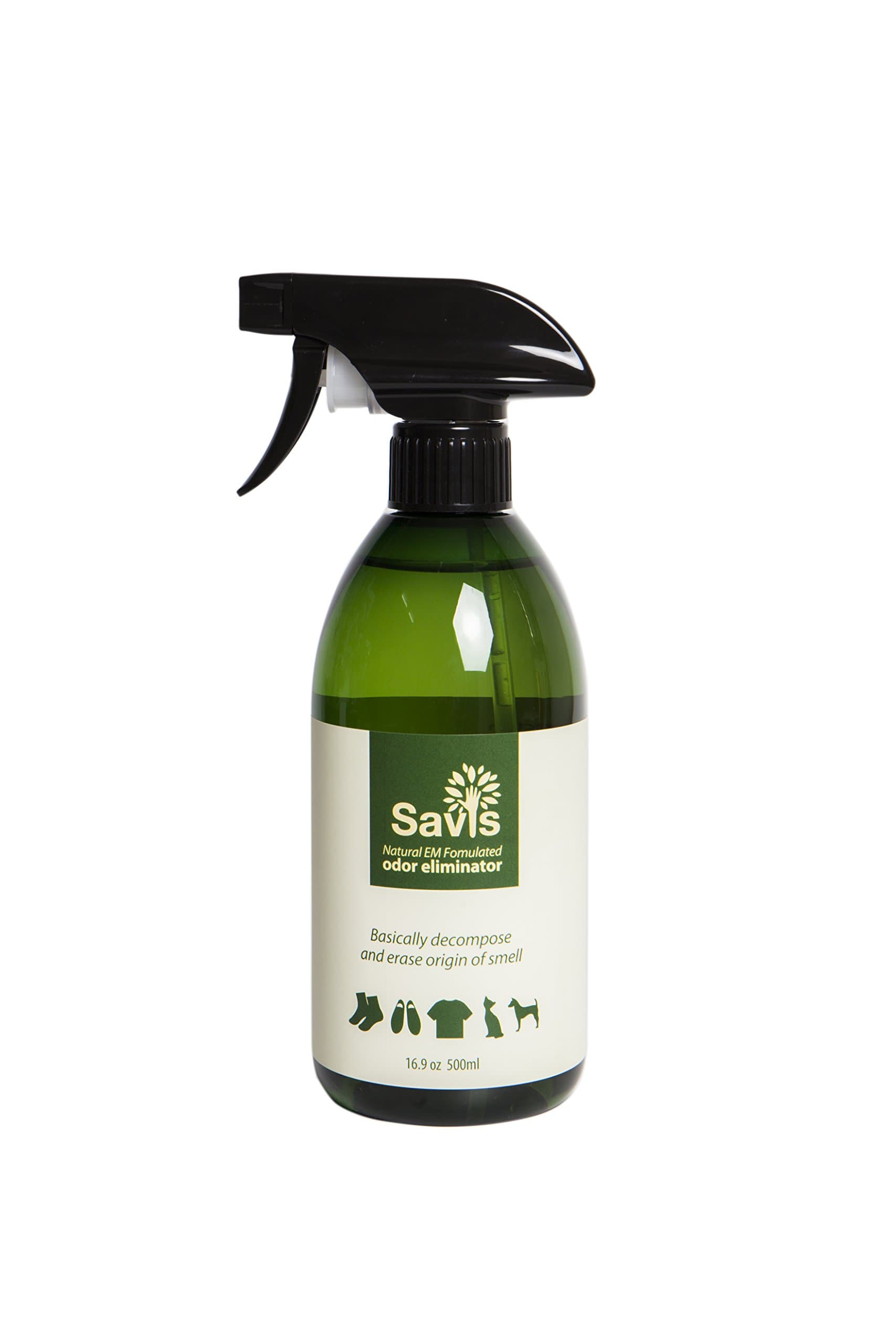 Savis Organic Fermentation EM Odor Eliminator Spray (16.9 oz.) Pure, Natural Air Freshener | Mask Dogs, Cats, Sweat, Clothes, Urine, Foot, Refrigerator | Active EM Formulation | Child and Pet Safe
