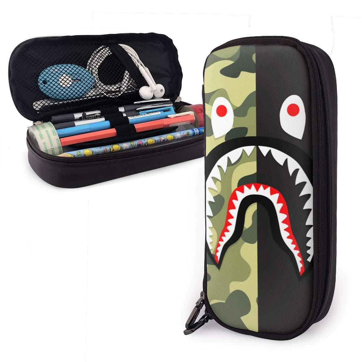 B_a-pe B_-lood Sh-a_rk Pencil Case - High Capacity PU Leather Pencil Pouch with Double Zipper Stationery Organizer Multifunction Cosmetic Makeup Bag