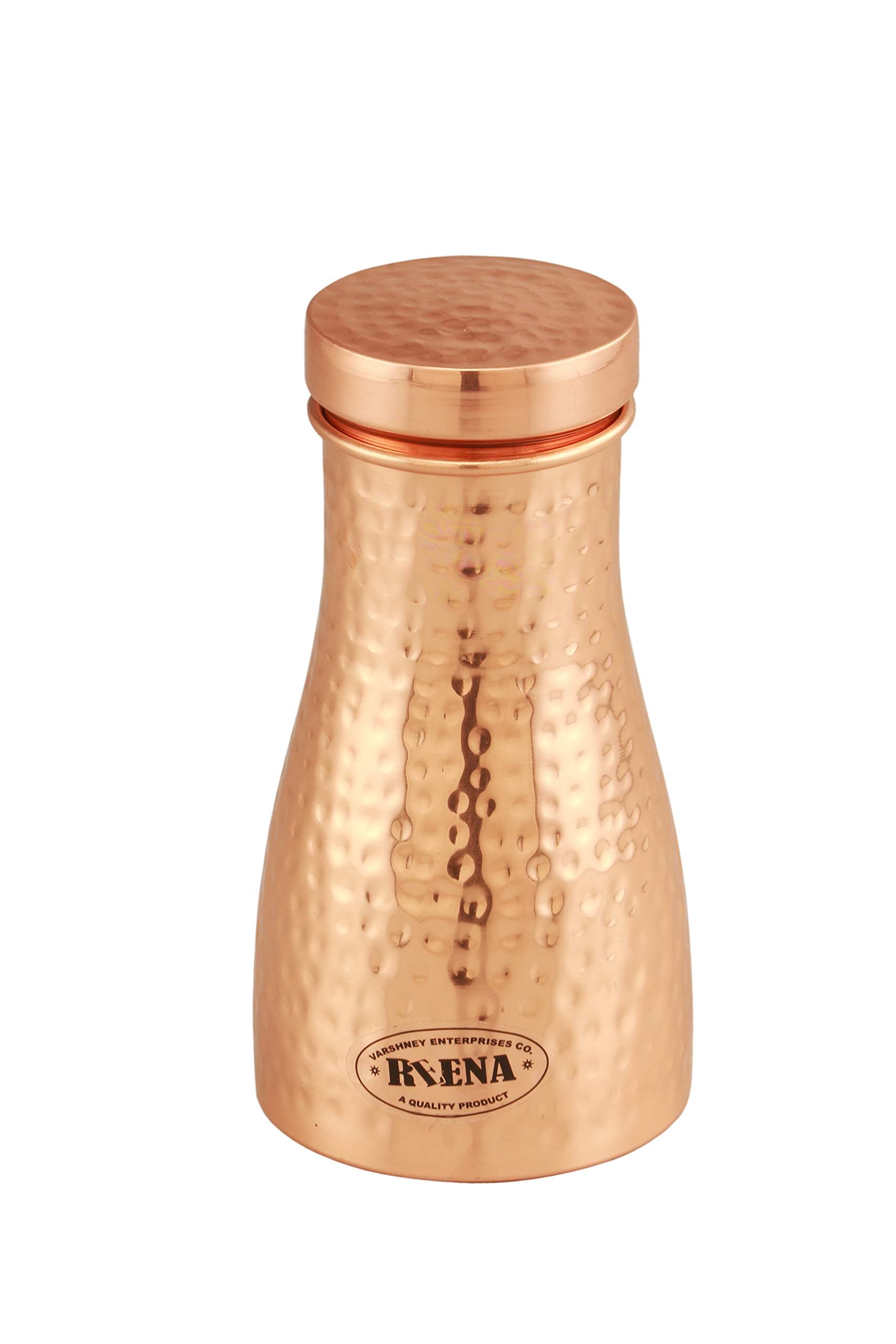 Reena Bed Side Carafe Copper Water Jug with Drinking Glass Hammered 750 ML