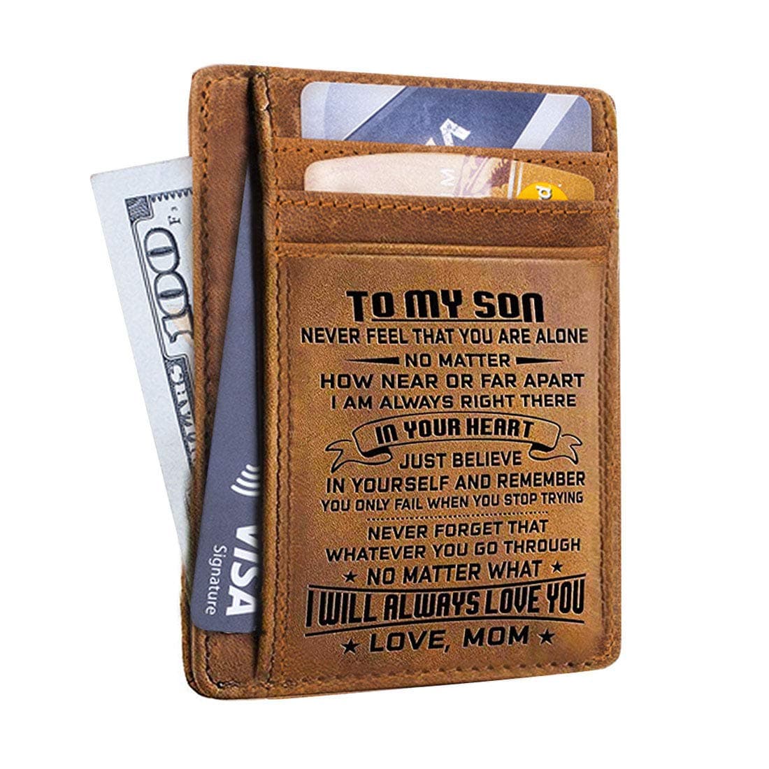 Engraved Pocket Wallet For Men - Personalized Minimalist Wallets Gift for Son Daughter from Dad/Mom Birthday Wedding Gift
