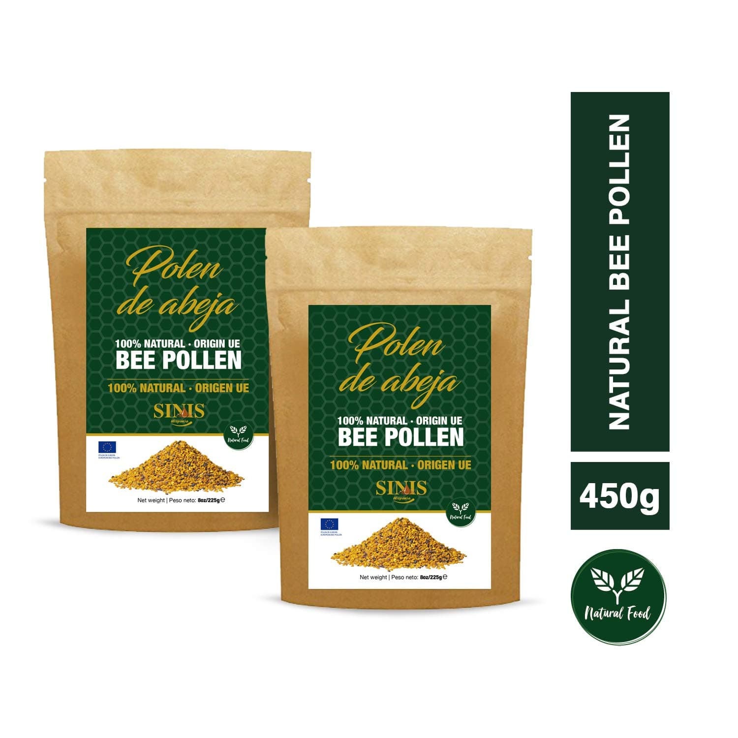 Sinis Hispania - Natural Bee Pollen - Pack 2 un - (450g/15.88Oz) - Hand-Picked - Origin European Union