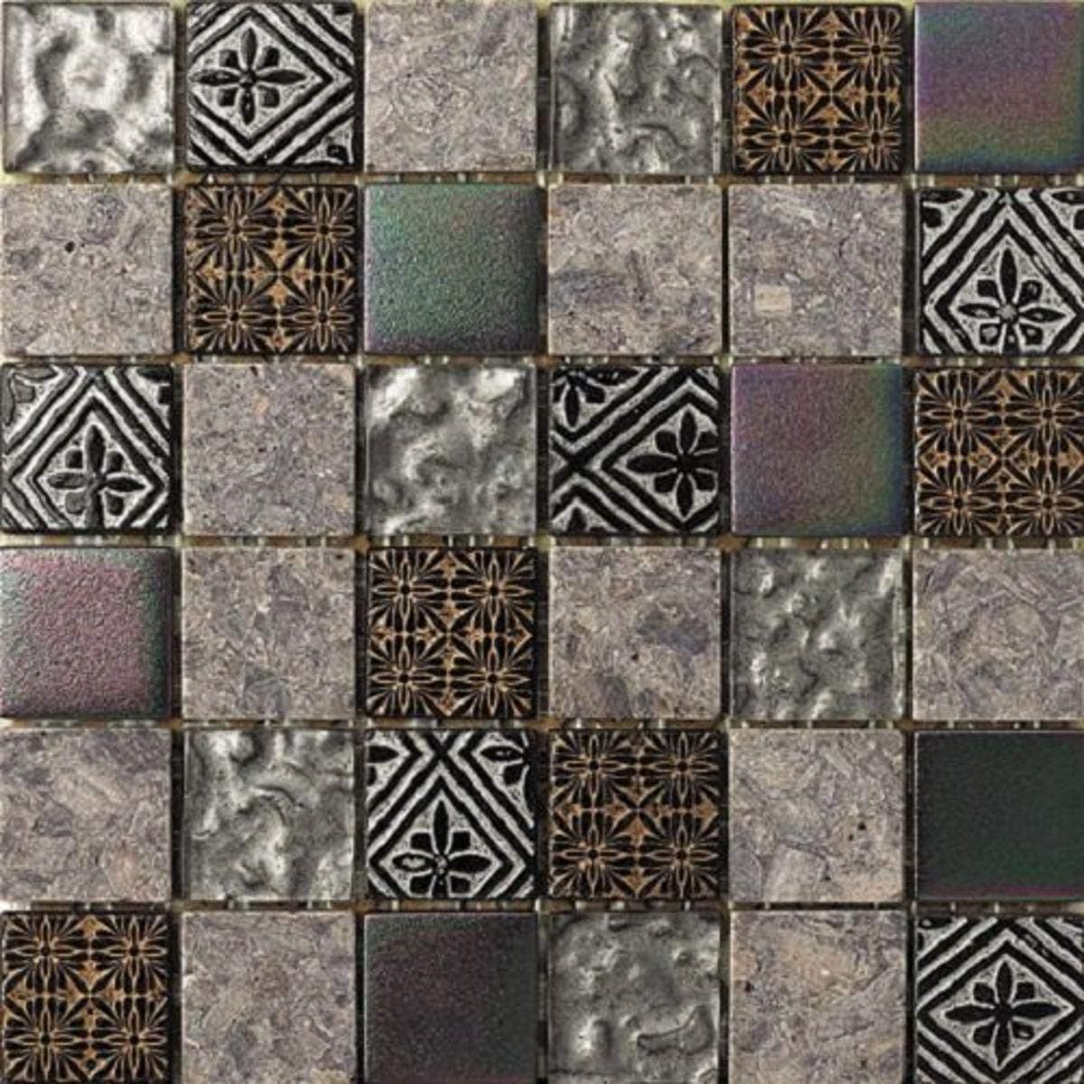 Intrend Tile HC005-B Hand-Colored Stone and Glass Square Mosaic Blend Tile Sheets, 12 x 12 x .31-Inches, Grey/Gold/Silver Mix