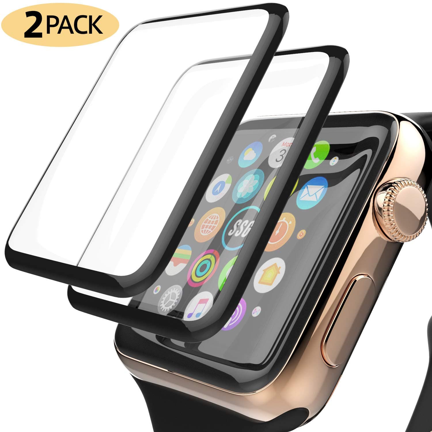 Apple Watch Screen Protector 2-Pack Premium 3D Tempered Glass Full Coverage HD Clear Scratch-Resistant Anti Bubble Screen Protector for iWatch 42mm Series 3 2 1