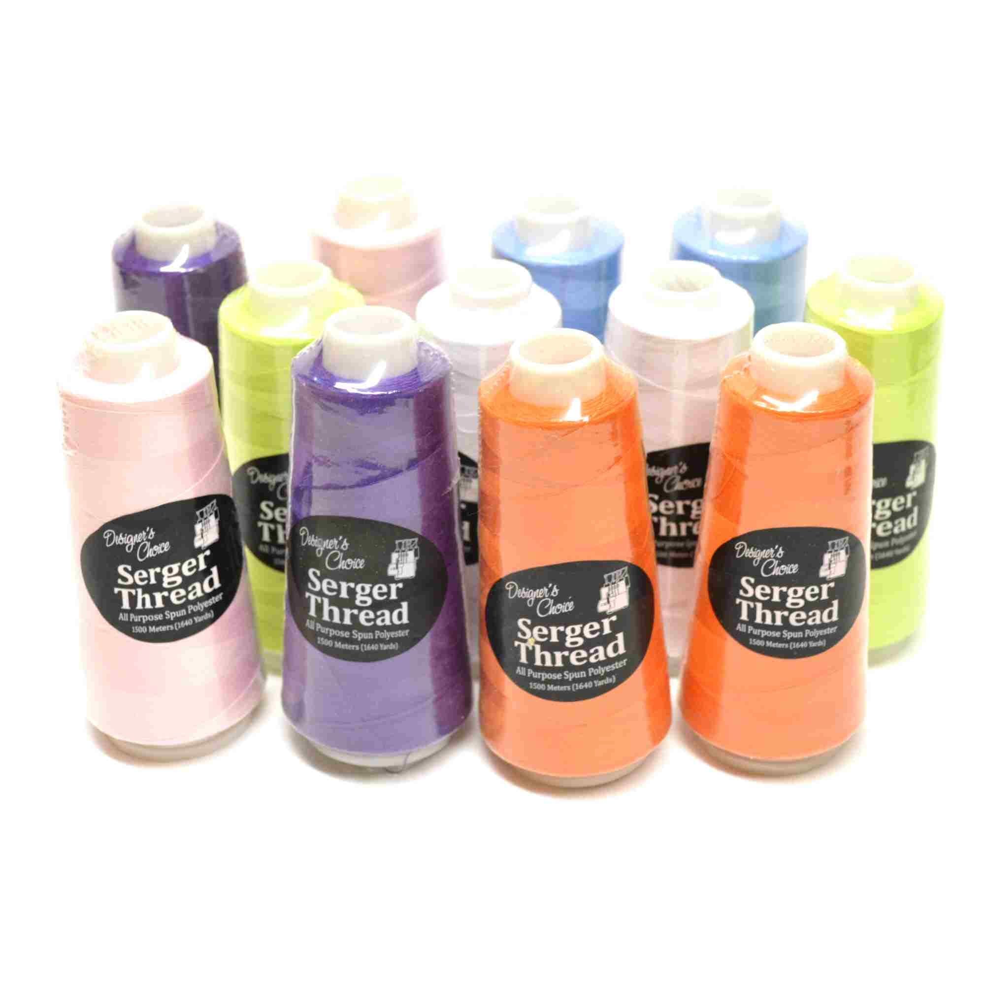 Bundle Set of 12 BRIGHT Overlock Serger Quilting Embroidery Thread Cones 2 each Asst Colors 1500 M