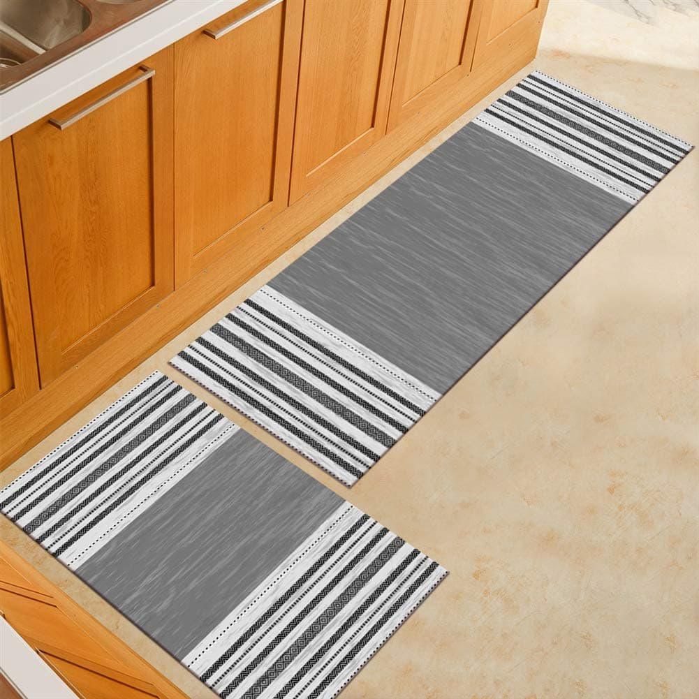Ommda Modern Geometric Pattern Non Slip Washable Kitchen Mats and Rugs 2 Piece Runners Carpet Doormats for Living Room 40x60cm+40x120cm
