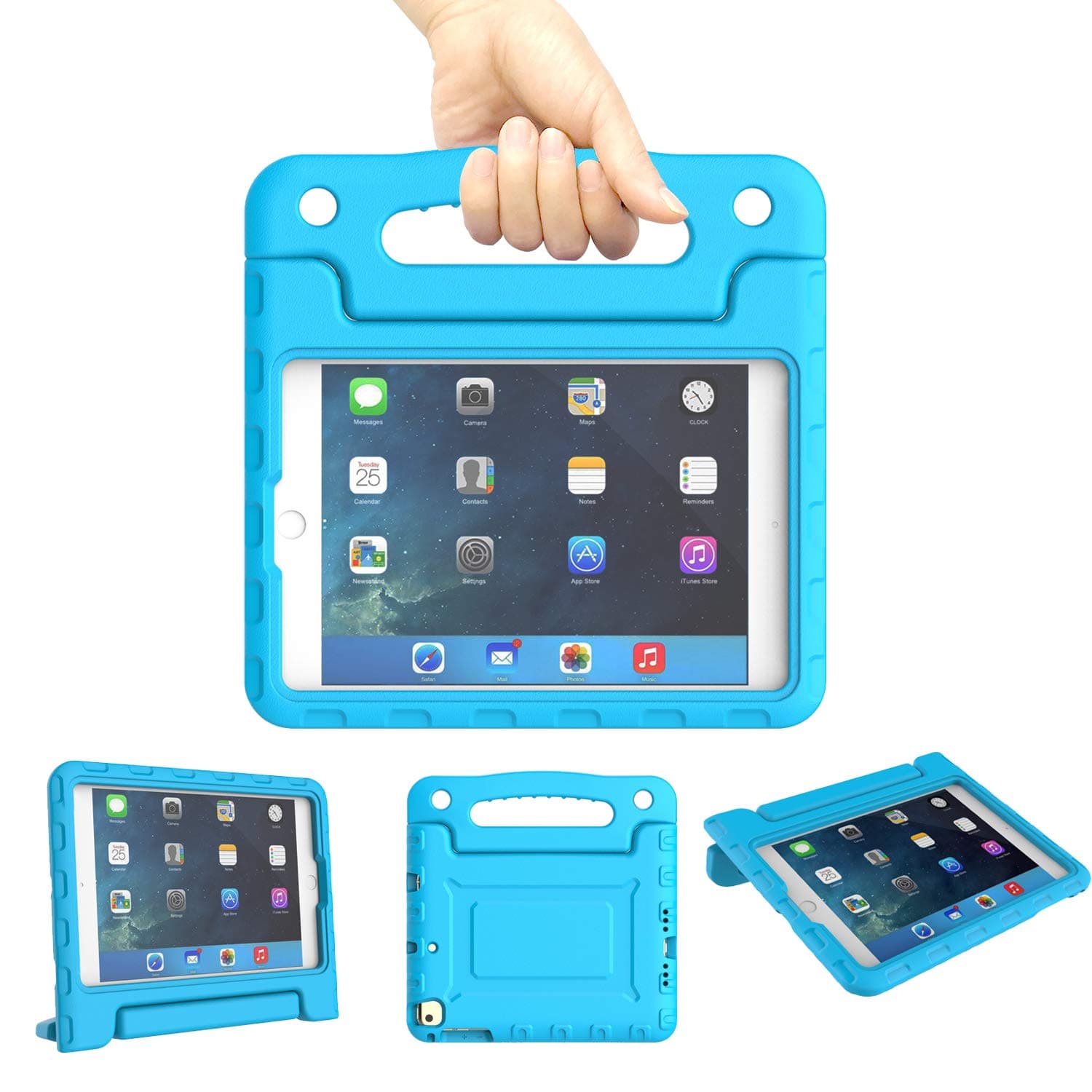 A ADENK Kids Case for iPad Mini 1 2 3 4 5 Generation 7.9 inch- Lightweight Shockproof Convertible Protection Cover with Built-in Handle Stand Tablet (for iPad Mini 1, 2, 3, 4, 5 (Gen), Blue)