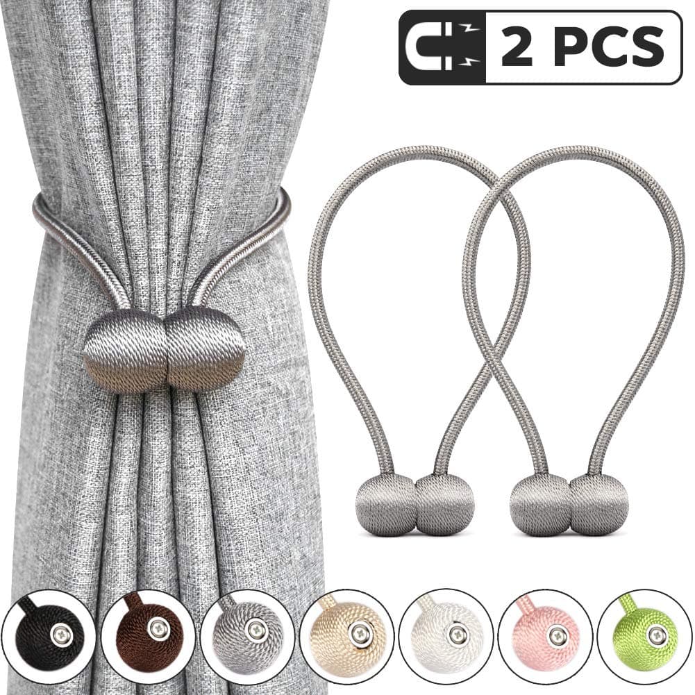 Magnetic Curtain Tiebacks Holdbacks Decorative Magnet Window Hold Drape Tie Backs (Dark Grey)
