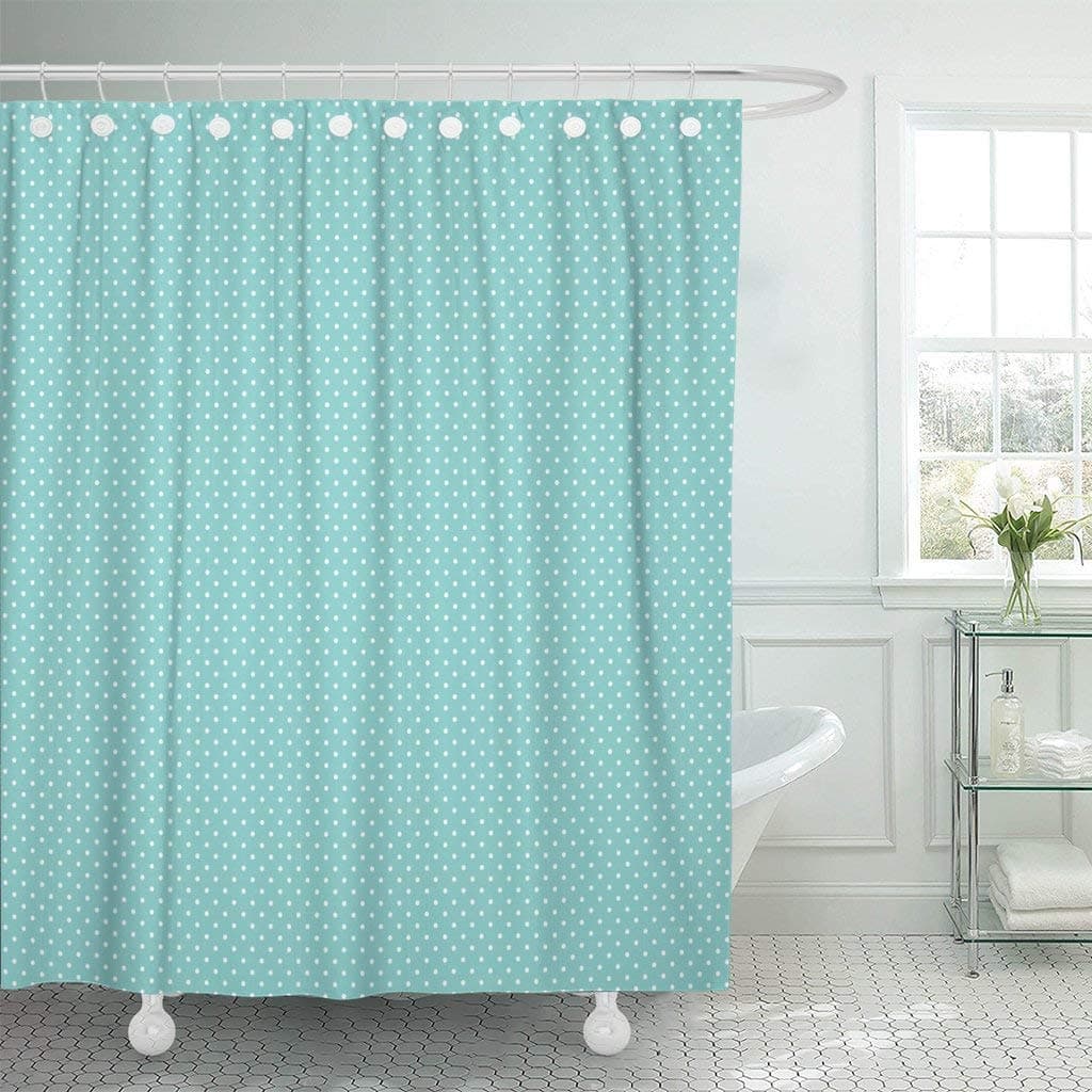 JOOCAR Teal Polkadot White Polka Dot Pattern on Turquoise Blue Shower Curtain Waterproof Splash Fabric Bathroom Accessories