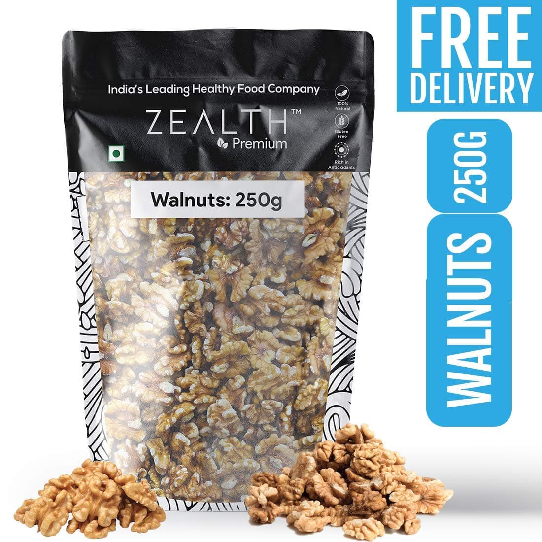 Zealth - Premium Kashmiri Brown Walnuts Kernels - Without Shell (250gm)