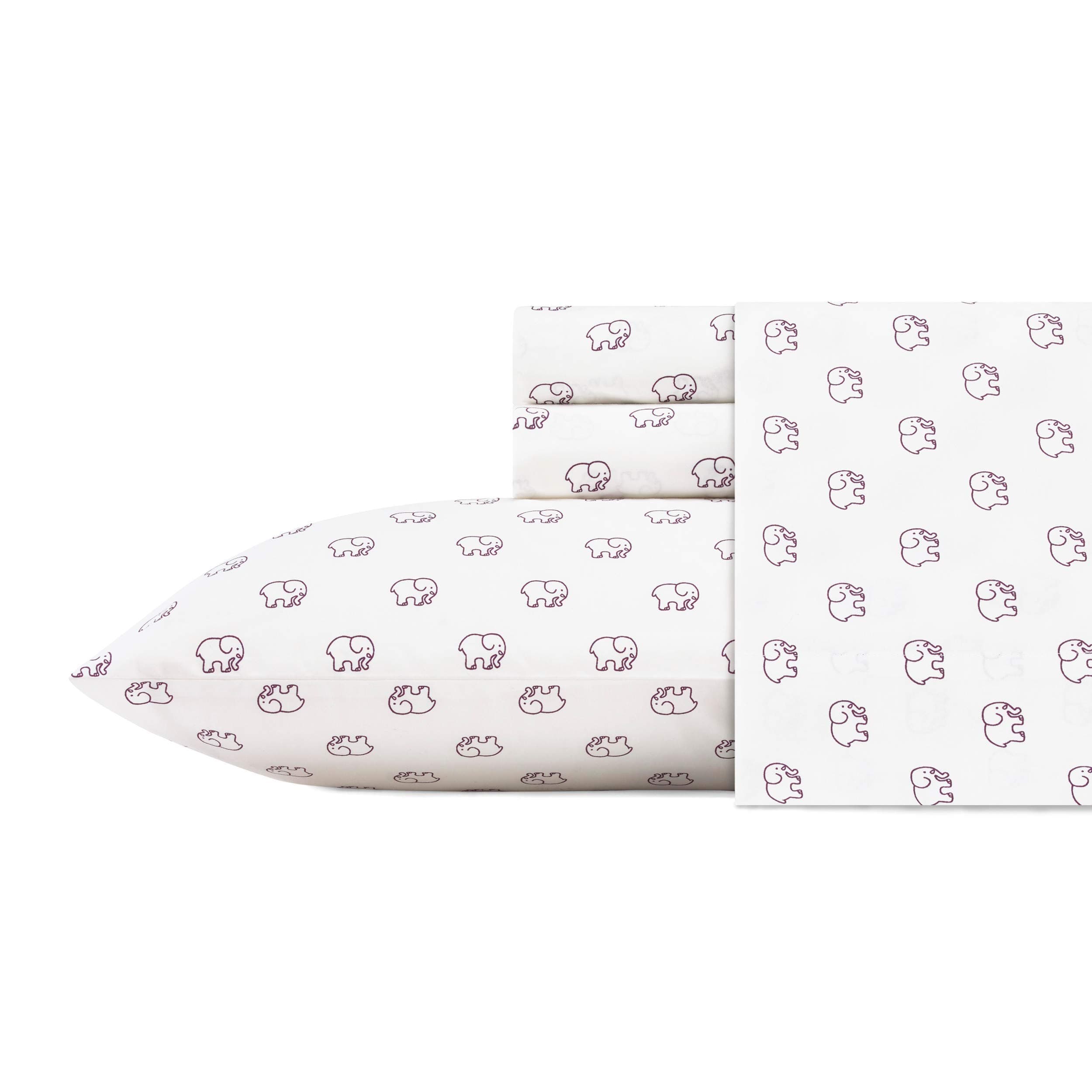 Ivory Ella Elephant Toss Sheet Set, Twin, Berry