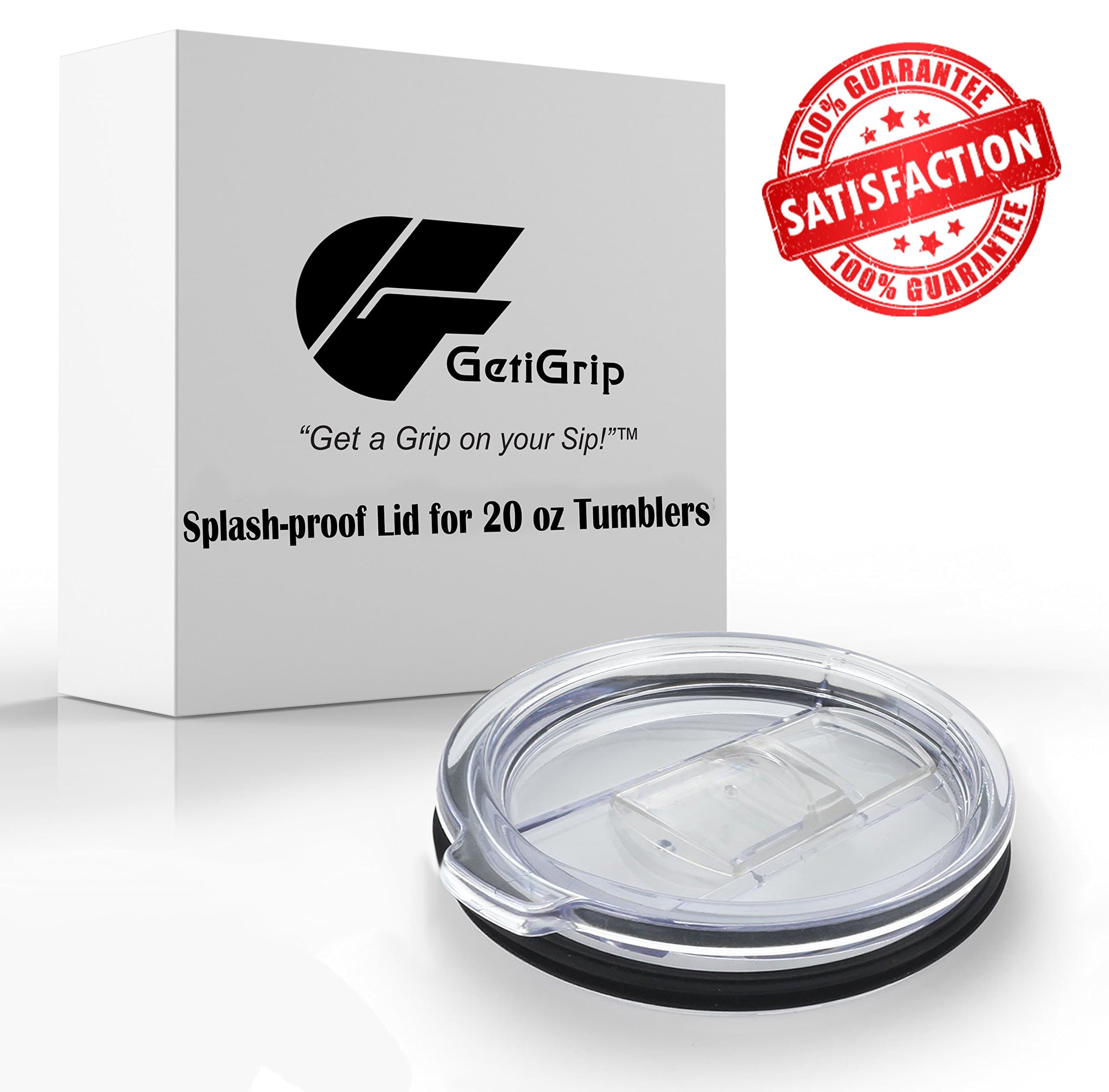 Premium Quality Spill Resistant & Splash Proof Replacement Lid for Yeti Rambler, Ozark Trail, or RTIC 20 oz Tumbler by GetiGrip - Perfect Stainless Steel Tumbler Accessory in Gift Box