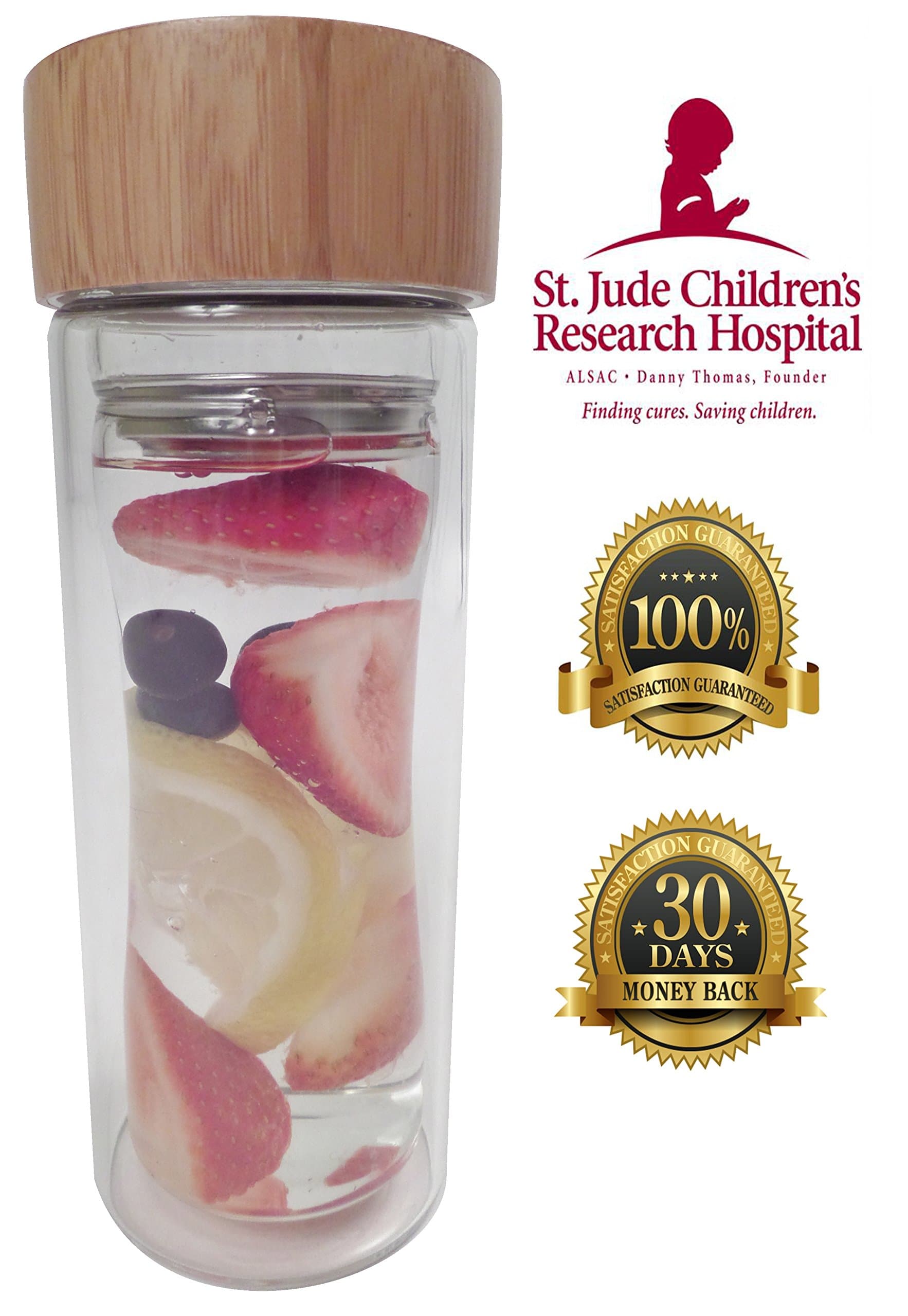 Tea Infuser Mug with Bamboo Lid ♦ Tea Infuser Bottle ♦ Eco-Friendly ♦ Double Glass Wall ♦ 350mL ♦ Product ♦ ♦ 5% of Proceeds are donated to St. Jude Children's Research Hospital