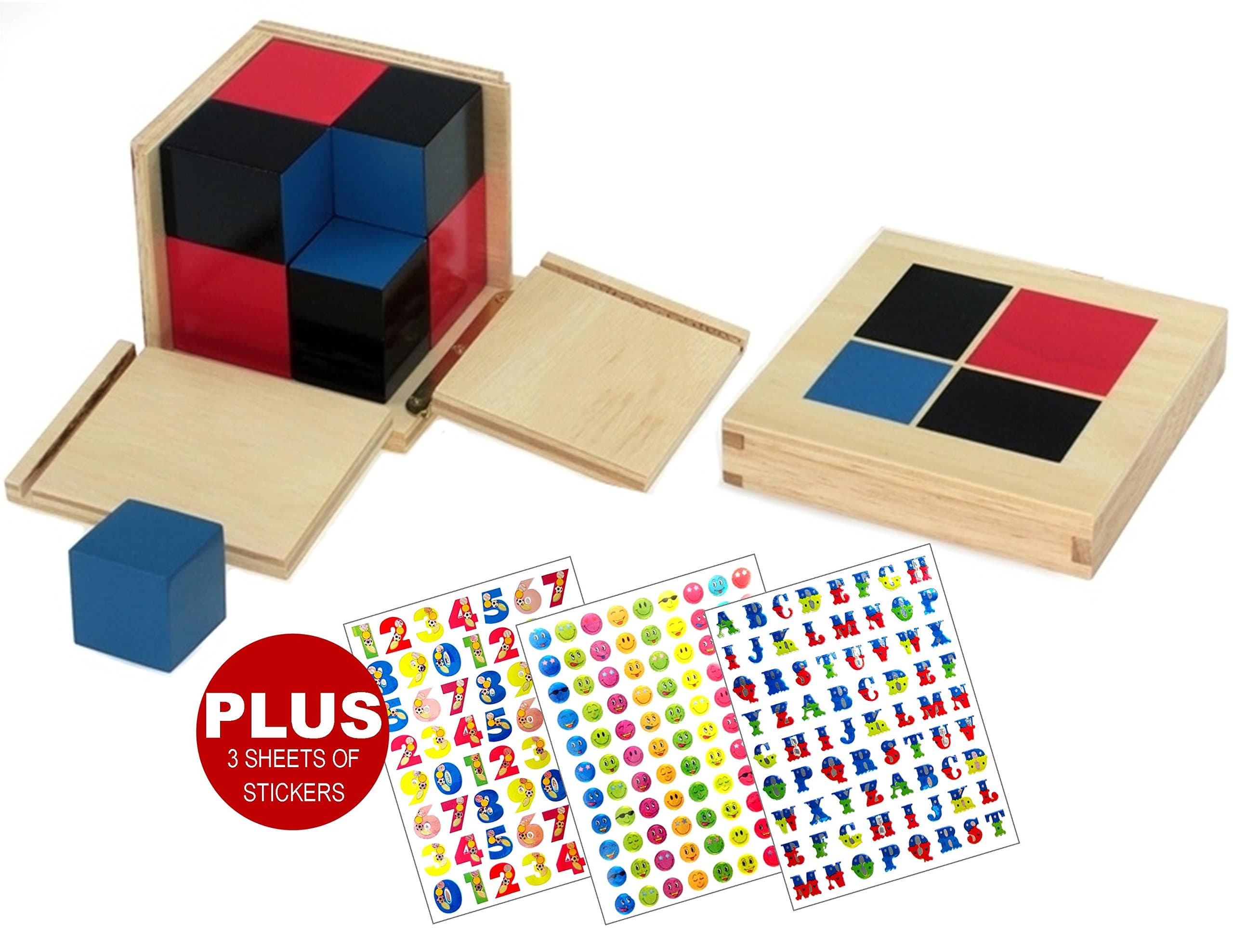 INTELLITOYZ Montessori wooden Binomial Cube for maths PLUS 3 sheets of stickers