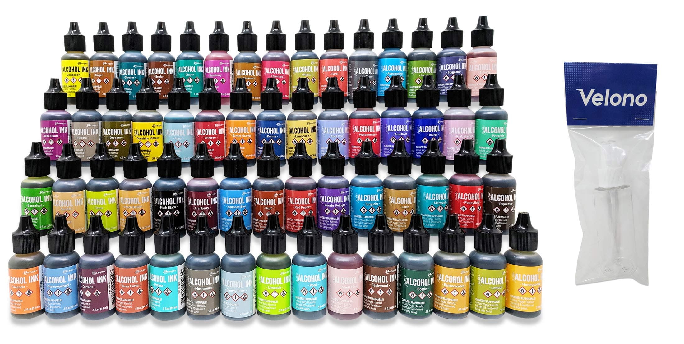 Ranger Tim Holtz Alcohol Ink Complete Set 61-Piece Bundle, (60) Unique Alcohol Ink Colors, (1) Velono 2oz Clear Spray Bottle