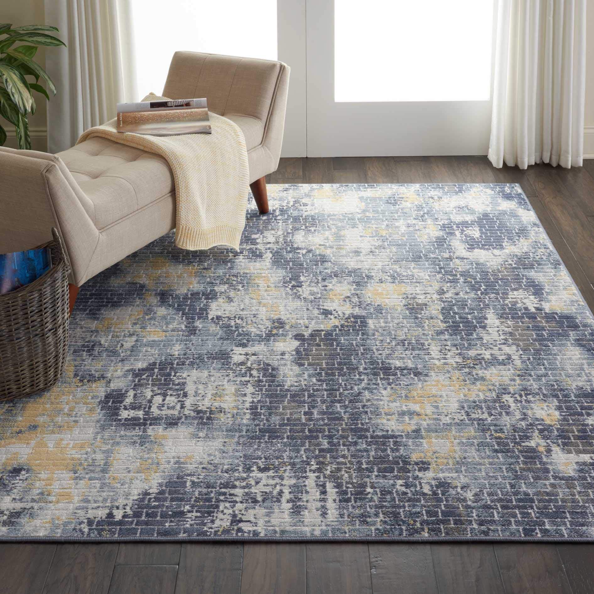 Amazon Brand - Movian Veleka Rectangular Area Rug, 221 cm x 160 cm (L x W), Geometric Pattern, Grey/Blue/Yellow