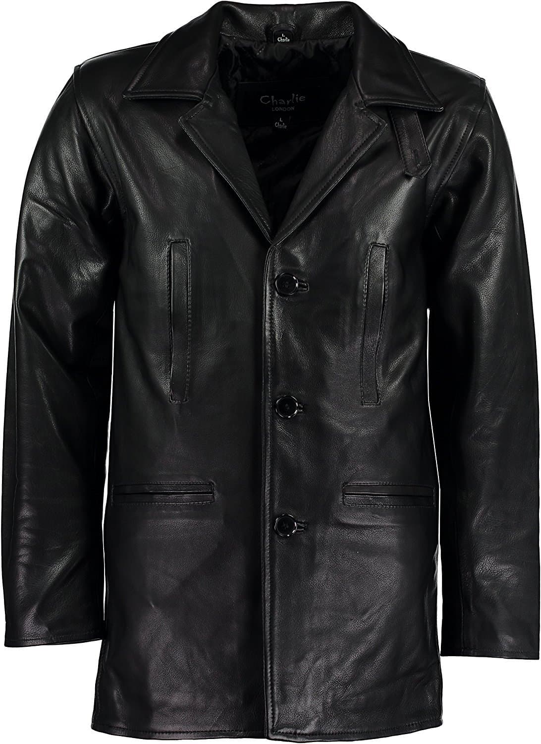 Charlie LONDON Men's Max Payne Leather Jacket Coat - Leather Jackets Mens