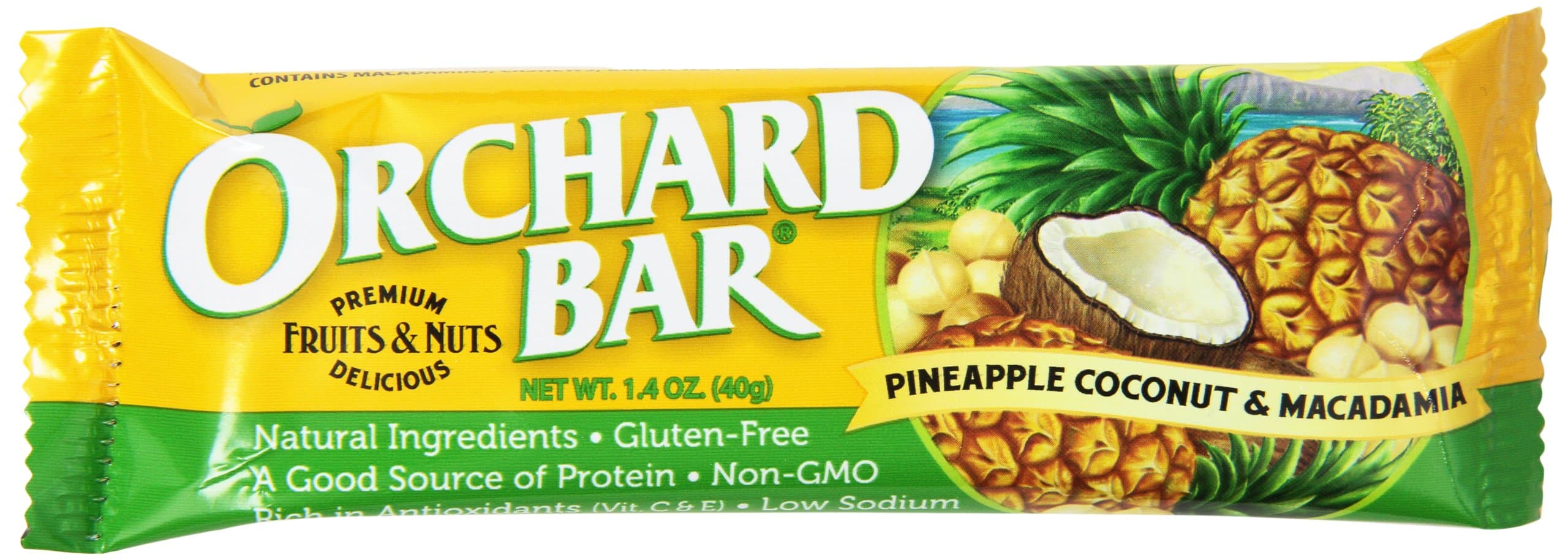Orchard Bars Non-GMO Fruit & Nut Bars, Pineapple Coconut Macadamia, 1.4 Oz, Pack of 12