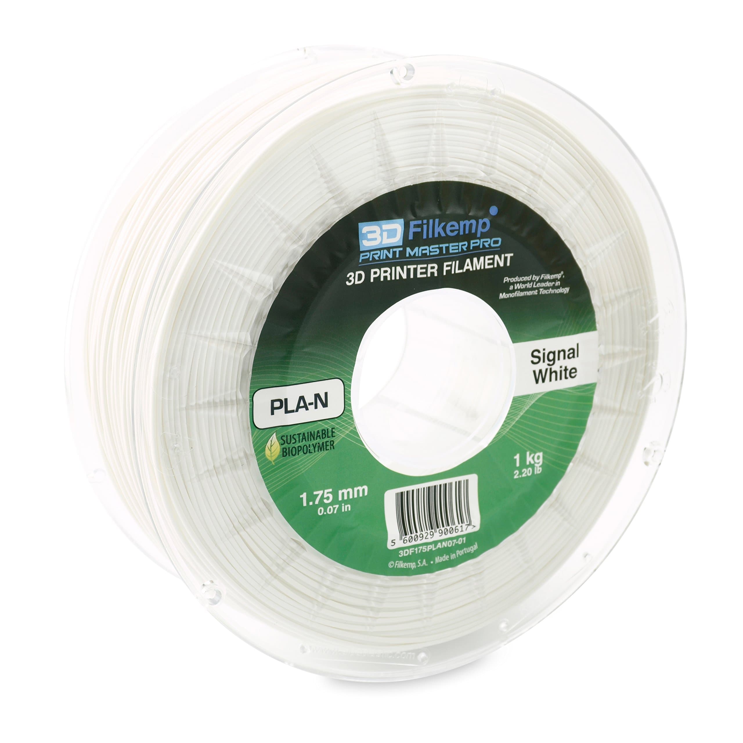 3D Filkemp Print Master Pro 3DF175PLAN07-01 Next Generation PLA 3D Printer Filament, Spool, 1.75 mm Diameter, Signel White