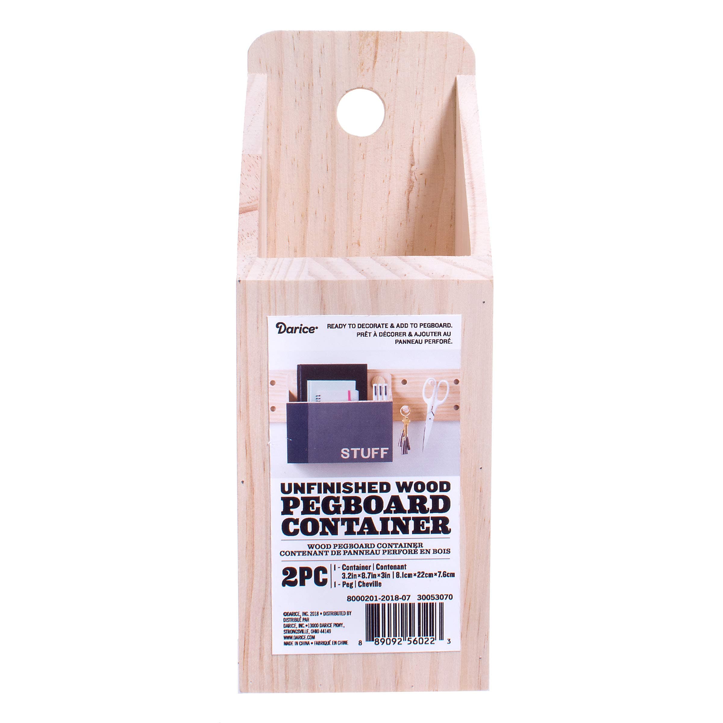 Darice System: Wooden Pegboard Container, 3.25 x 8.75 Inches, Unfinished/Natural