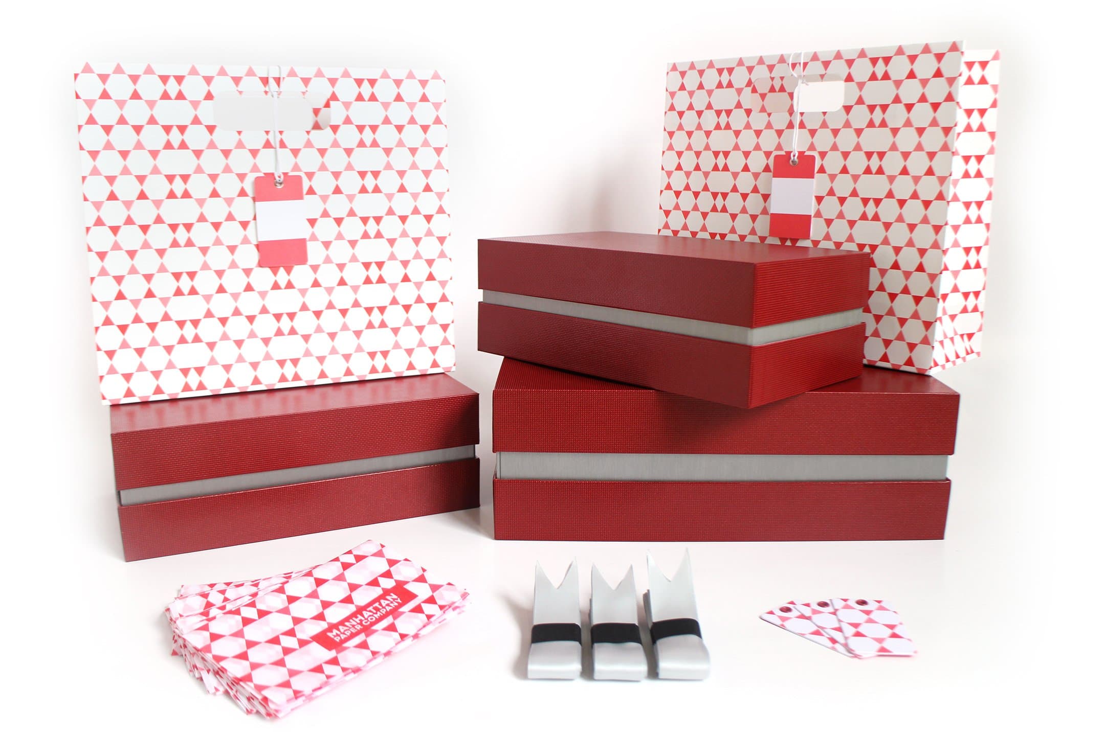 Five Piece Gift Wrapping Box Set | 1 Large Box & 2 Med Boxes & 2 Bags | Large: 12.5x10.5x3.75 in | Medium: 10.5x6.5x3.25 in (Miami Silver)