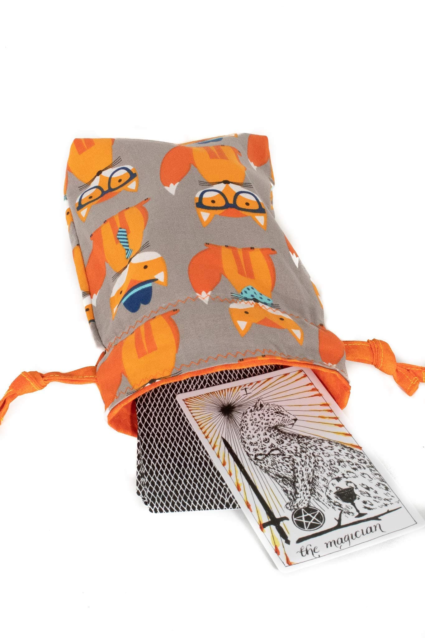 Very Clever Foxes Drawstring Bag for Tarot Deck, Oracle cards, Dice bag, Jewelry Bag, Gift Bag
