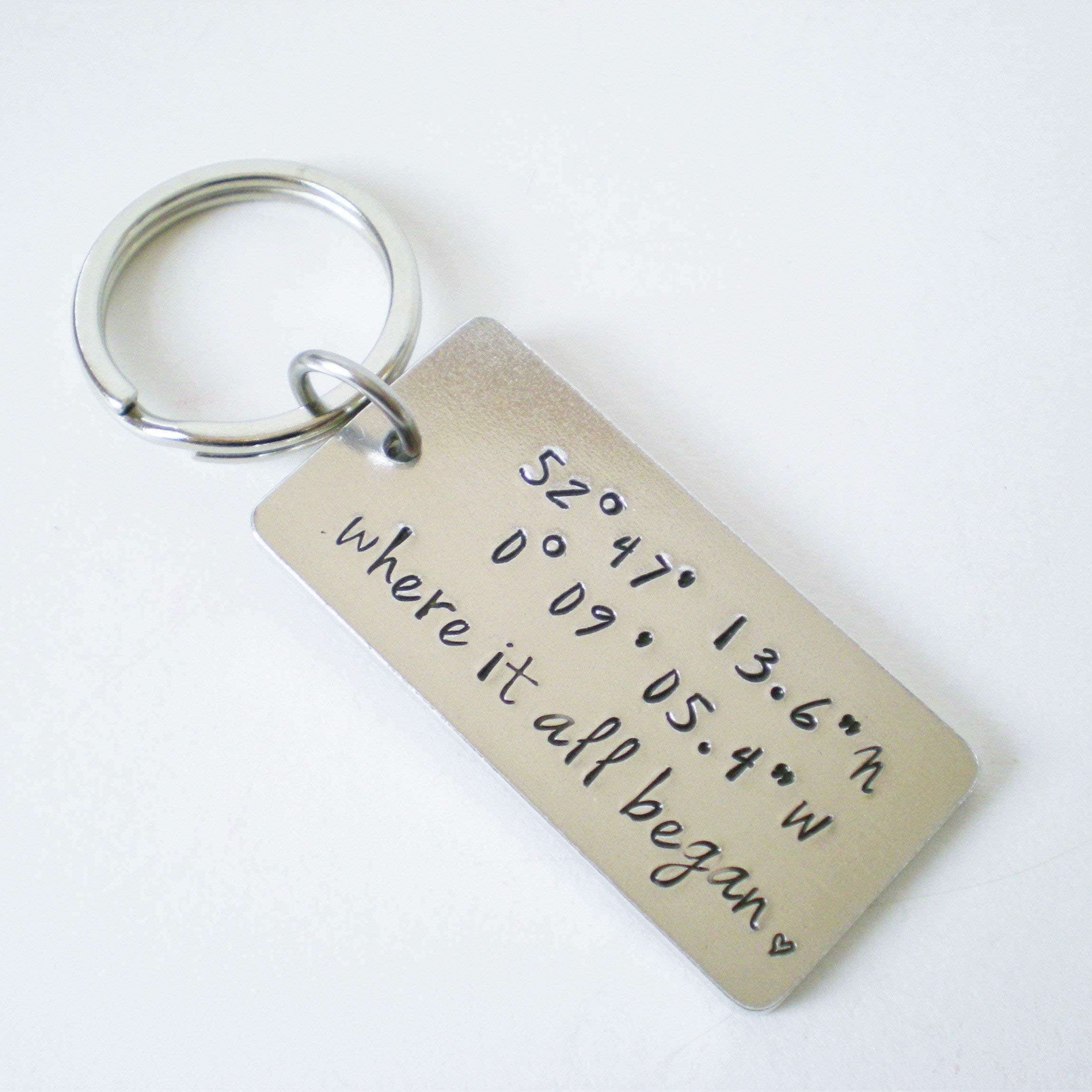 Custom Stamped Coordinates Aluminium Keyring